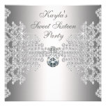 Silver Diamonds White Sweet Sixteen Birthday Party Invite