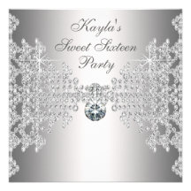 Silver Diamonds White Sweet Sixteen Birthday Party Invite
