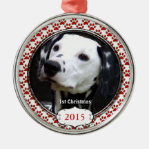 Silver Dog Paws My First Christmas Photo Ornaments