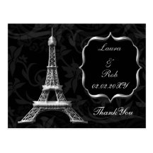 silver Eiffel tower French Thank You Post Cards