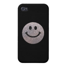 Silver faux glitter smiley face iPhone 4/4S cover