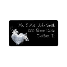Silver Filigree Heart & White Roses Address Label