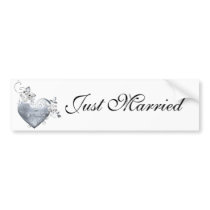 Silver Filigree Heart & White Roses Bumper Sticker