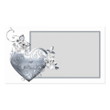 Silver Filigree Heart & White Roses Business Card Templates