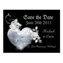 Silver Filigree Heart & White Roses Postcard