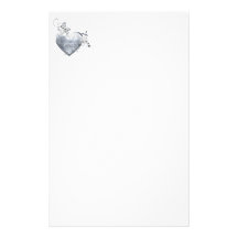 Silver Filigree Heart & White Roses Stationery Design