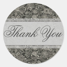 Silver Floral Thank You Sticker/Seal