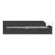 Silver Flute on Black Damask Bumper Stickers