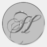 Silver Formal Wedding Monogram H Seal Round Sticker