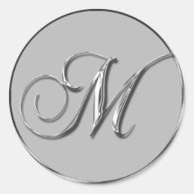 Silver Formal Wedding Monogram M Seal Round Sticker