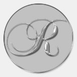 Silver Formal Wedding Monogram R Seal Round Sticker