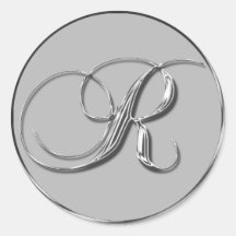 Silver Formal Wedding Monogram R Seal Round Sticker