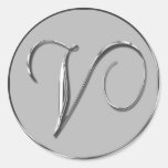 Silver Formal Wedding Monogram V Seal Round Sticker
