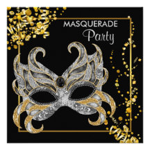 Silver Gold Masquerade Party Custom Invitations