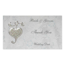 Silver Heart Thank You Wedding Favour Tag Business Card Templates
