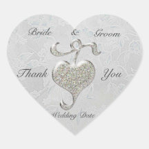 Silver Heart Wedding Thank you Heart Sticker