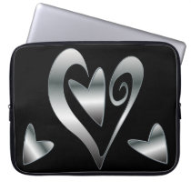 Silver  hearts on Black laptop sleeves