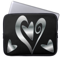 Silver  hearts on Black Laptop Sleeves