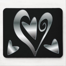 Silver  hearts on Black Mousepads