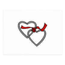 Silver Hearts Red Ribbon Cards Post Card