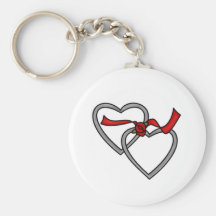 Silver Hearts Red Ribbon Keychain