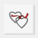 Silver Hearts Red Ribbon Magnet
