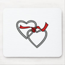 Silver Hearts Red Ribbon Mousepad