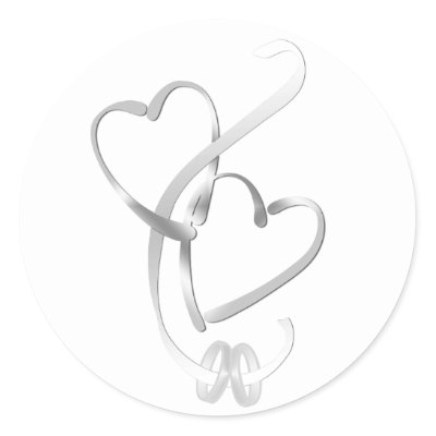 Wedding Stickers with silver wedding rings and hearts