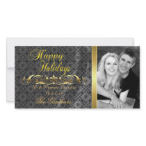 Silver Lace Silk & Gold Scroll Holiday Photo Card