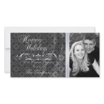 Silver Lace Silk  Silver Scroll Holiday Photo Card