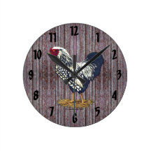 Silver Laced Wyandotte Rooster Round Wallclocks
