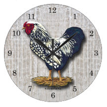 Silver Laced Wyandotte Roosters Barnboards Round Wallclocks