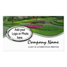 Silver Landscaping Lawn Logo Photo Business Cards