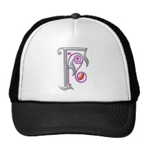 Silver Letter F Ornamental II Print Hats