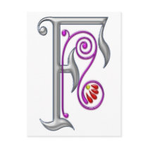 Silver Letter F Ornamental II Print Post Card