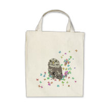 Silver Owl with Butterflies Canvas Bag