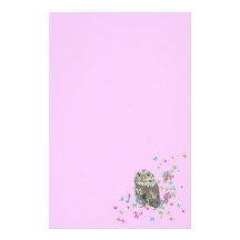 Silver Owl with Butterflies Stationary Stationery Design