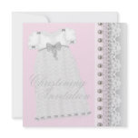 Silver Pearls Gown Baby Girl Pink Christening Invites