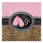 Silver Pearls Lace Pink Leopard Baby Shower Personalized Invite