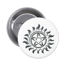 Silver Pentagram Pinback Buttons