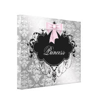 Silver Pink Black Damask Princess Canvas