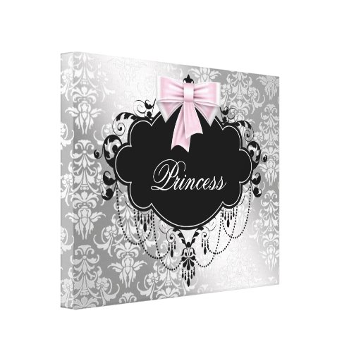 Silver Pink Black Damask Princess Canvas Canvas Prints