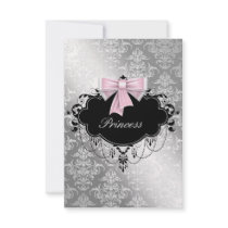 Silver Pink Black Princess Baby Girl Shower RSVP Custom Announcement