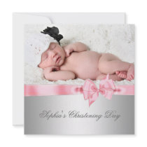 Silver Pink Damask Bow Girl Photo Christening