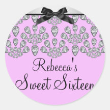 Silver & Pink Forever Diamonds Sweet 16 Sticker