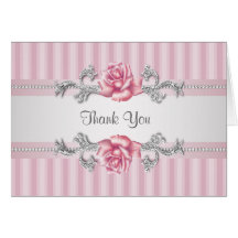 Silver Pink Rose Thank You Cards