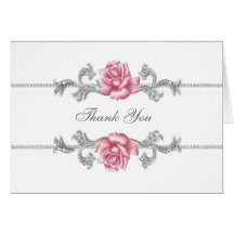 Silver Pink Rose Thank You Cards
