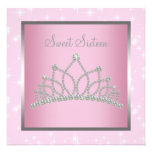 Silver Pink Sparkles Sweet Sixteen Birthday Party Announcement