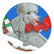 Silver Poodle Christmas or Holiday Stickers
