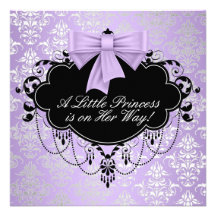 Silver Purple Black Princess Baby Girl Shower Personalized Announcement